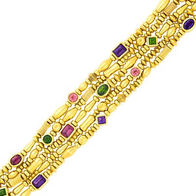 Lot 12 - Seidengang Five Strand Gold and Gem-Set Bracelet
