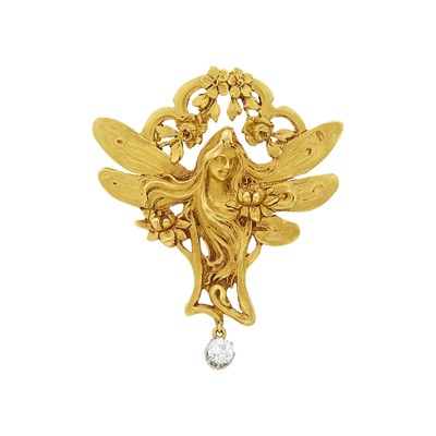 Lot 115 - Art Nouveau Gold and Diamond Pendant-Brooch, France
