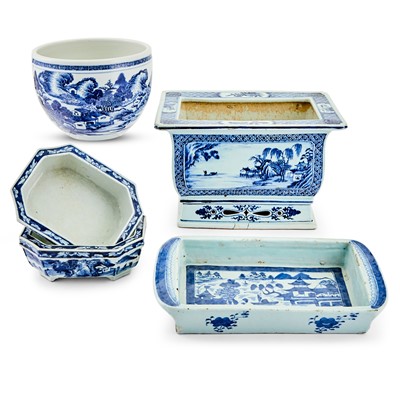 Lot 134 - Group of Five Chinese Blue and White Porcelain Jardinieres