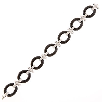 Lot 1174 - White Gold, Black Onyx and Diamond Bracelet