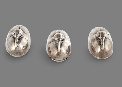 Lot 604 - Three Japanese Crane-Form Silver Kogo