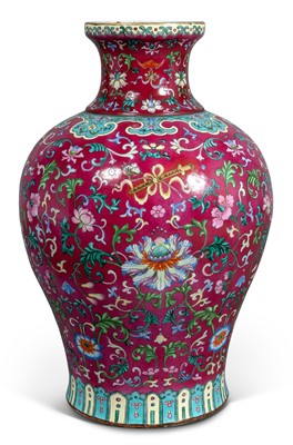 Lot 208 - A Large Chinese Ruby Ground Enameled Porcelain Vase