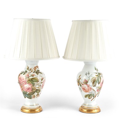 Lot 91 - Pair of Floral Decorated Milk-Glass Table...