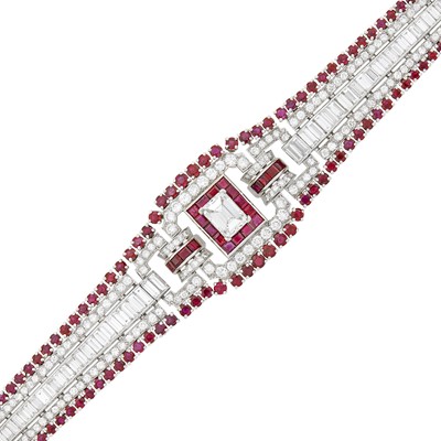 Lot 94 - Platinum, Diamond and Ruby Bracelet