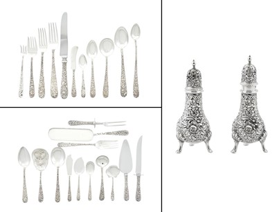 Lot 573 - Assembeld Sterling Silver "Repousse" Pattern Flatware Service