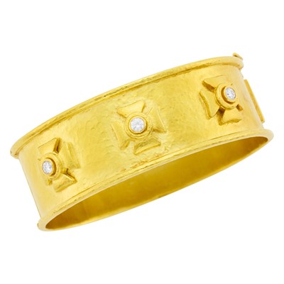 Lot 44 - Elizabeth Locke Hammered Gold and Diamond Cuff Bangle Bracelet