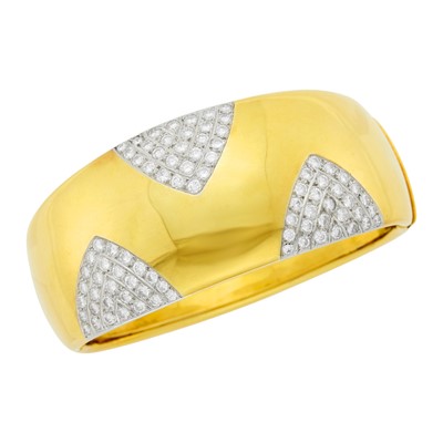 Lot 126 - Two-Color Gold and Diamond Cuff Bangle Bracelet