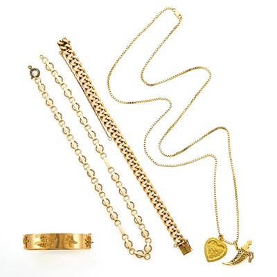 Lot 1228 - Group of Gold Necklaces and Bangle Bracelet