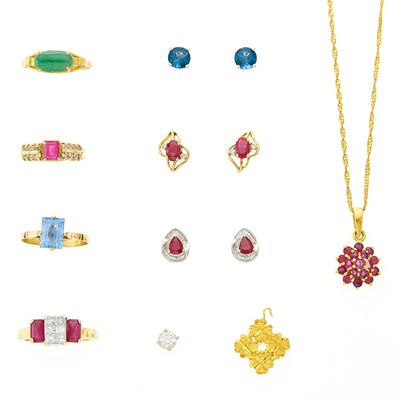 Lot 1261 - Group of Gold, Silver, Diamond and Colored Stone Jewelry and Fragment