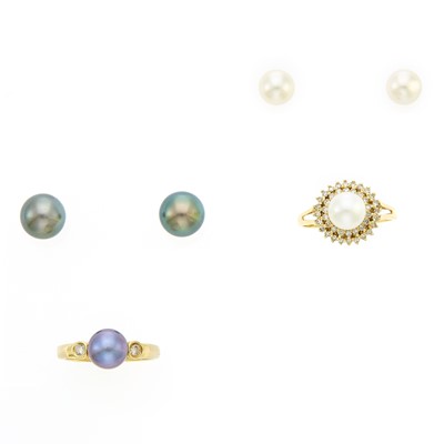 Lot 1245 - Group of Yellow and White Gold, Diamond and Cultured Pearl Jewelry