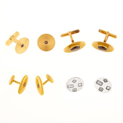 Lot 1075 - Asprey Pair of Silver Buttons, Two Pairs of Gold Cufflinks and Cufflink Fragment