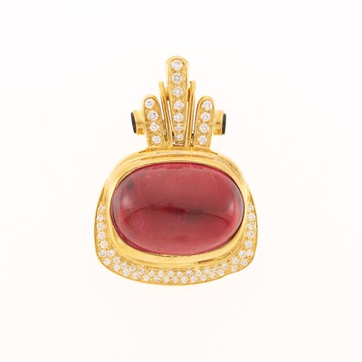 Lot 1127 - La Triomphe Gold, Cabochon Rubellite, Black Onyx and Diamond Enhancer