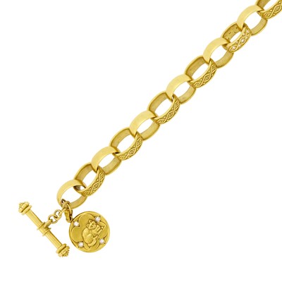 Lot 26 - Gold Link Toggle Bracelet with Toggle Clasp and Gold and Diamond Charm