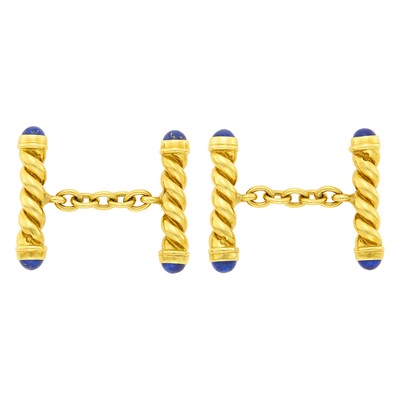 Lot 37 - Deakin & Francis Pair of Gold and Lapis Cufflinks