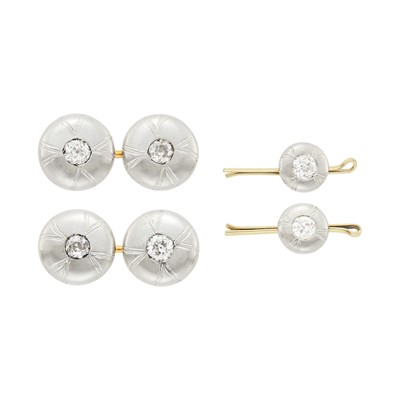 Lot 84 - Pair of Platinum, Gold and Diamond Cufflinks and Two Studs