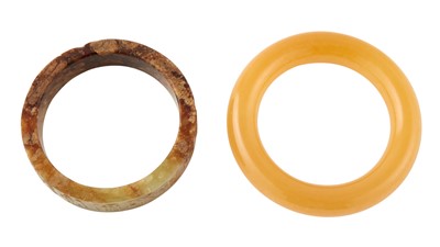 Lot 9 - A Chinese Jade Bangle Together With an Agate Hardstone Bangle