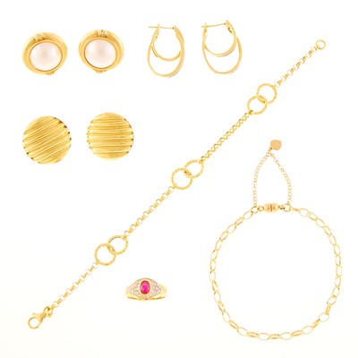 Lot 1091 - Group of Gold, Mabé Pearl, Ruby and Diamond Jewelry