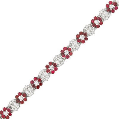 Lot 224 - Cartier Platinum, Ruby and Diamond Bracelet