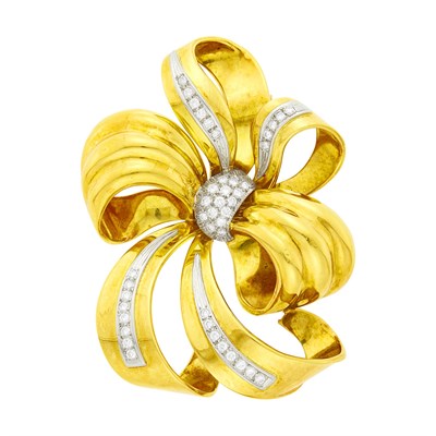 Lot 68 - Gold and Diamond Bow Clip-Brooch
