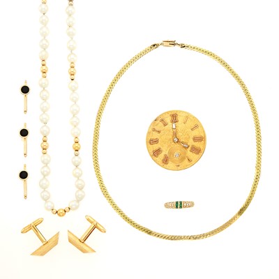 Lot 2206 - Group of Gold, Metal, Cultured Pearl, Diamond and Emerald Jewelry