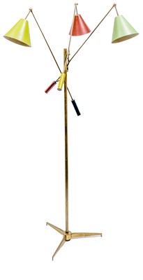 Lot 562 - Angelo Lelii Brass and Enameled Metal "Triennale" Adjustable Floor Lamp