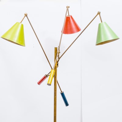 Lot 562 - Angelo Lelii Brass and Enameled Metal "Triennale" Adjustable Floor Lamp