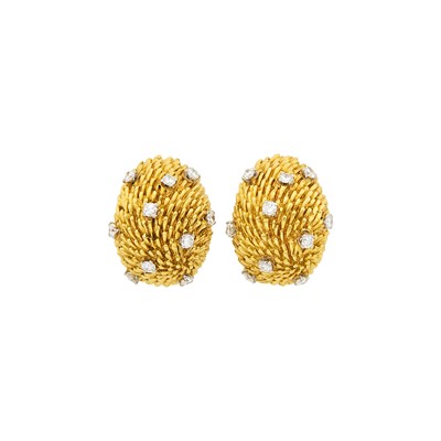 Lot 154 - Van Cleef & Arpels Pair of Gold, Platinum and Diamond Bombé Earclips