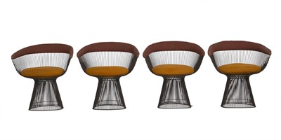 Lot 582 - Set of Four Warren Platner Upholstered and Bronzed Steel Armchairs