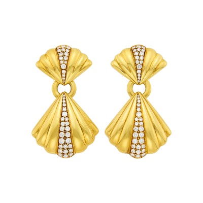 Lot 168 - Van Cleef & Arpels Pair of Gold and Diamond Pendant-Earclips