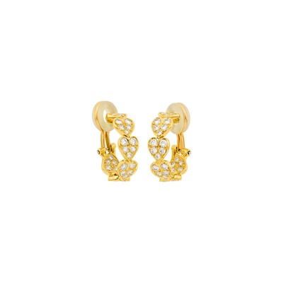 Lot 128 - Cartier Paris Pair of Gold and Diamond Heart Hoop Earclips
