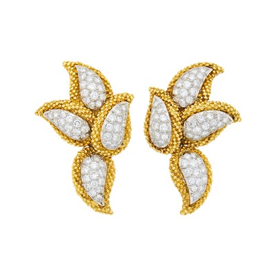 Lot 120 - Marianne Ostier Pair of Gold, Platinum and Diamond Pendant-Earclips