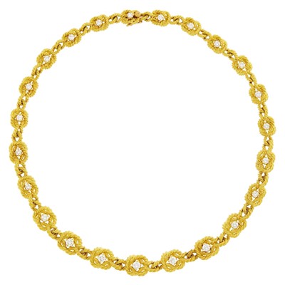 Lot 135 - Birks Gold and Diamond Hercules Knot Necklace, France