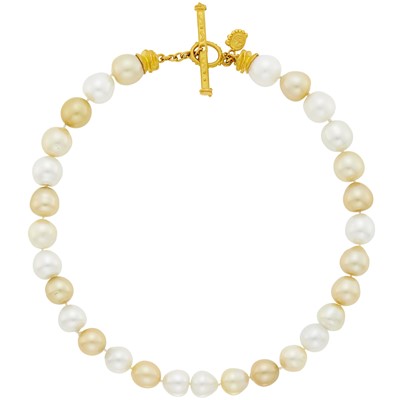 Lot 56 - Denise Roberge High Karat Gold and South Sea and Golden Cultured Pearl Toggle Necklace