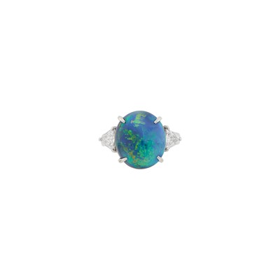 Lot 108 - Platinum, Black Opal and Diamond Ring