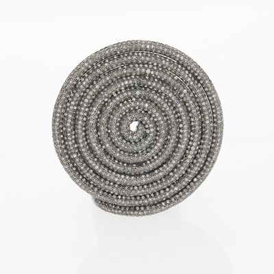 Lot 1173 - Oversized Rhodium Plated-Silver and Diamond Swirl Ring