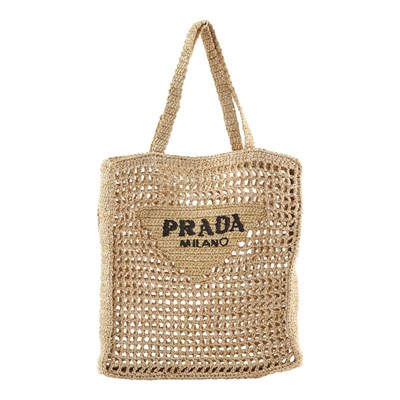 Lot 156 - Prada Raffia Embroidered Logo Tote Bag