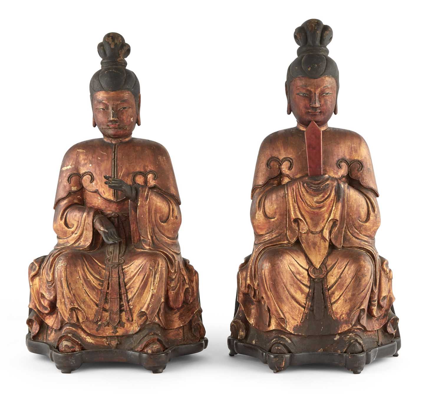 Lot 98 - Two Chinese Gilt Lacquered Wood Daoist Deities