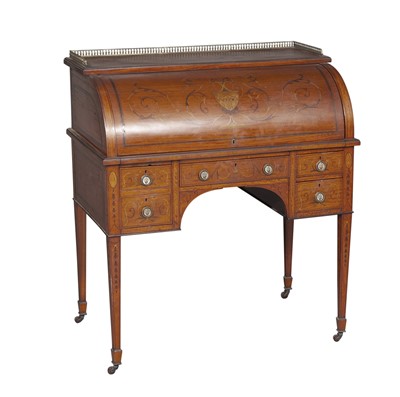 Lot 161 - Edwardian Satinwood Marquetry Cylinder Desk