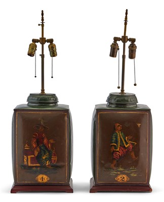 Lot 326 - Pair of Tole Painted Tea Cannister Lamps...