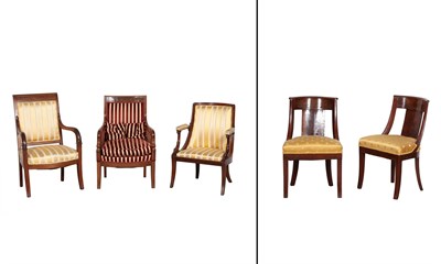 Lot 322 - Group of Five Empire Style Mahogany Chairs...