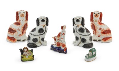 Lot 331 - Two Pairs of Staffordshire Pottery Spaniels...