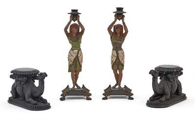 Lot 318 - Pair of Painted Metal Egyptian Style Figural...