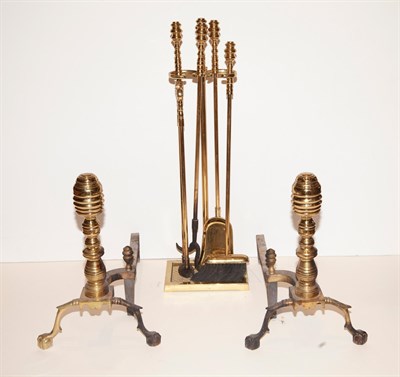 Lot 341 - Group of Brass Fireplace Equipment Comprising...