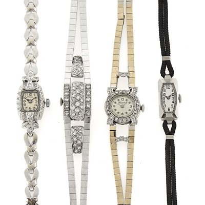 Lot 1279 - Four White Gold and Diamond Wristwatches