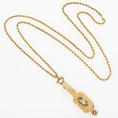 Lot 1182 - Gold and Enamel Lorgnette with Long Gold Chain Necklace