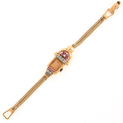 Lot 1171 - Double Strand Rose Gold, Ruby and Diamond Wristwatch