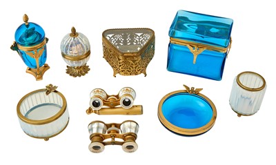 Lot 216 - Group of Gilt-Metal Mounted Glass Table Articles; Together with Two Mother-of-Pearl Opera Glasses