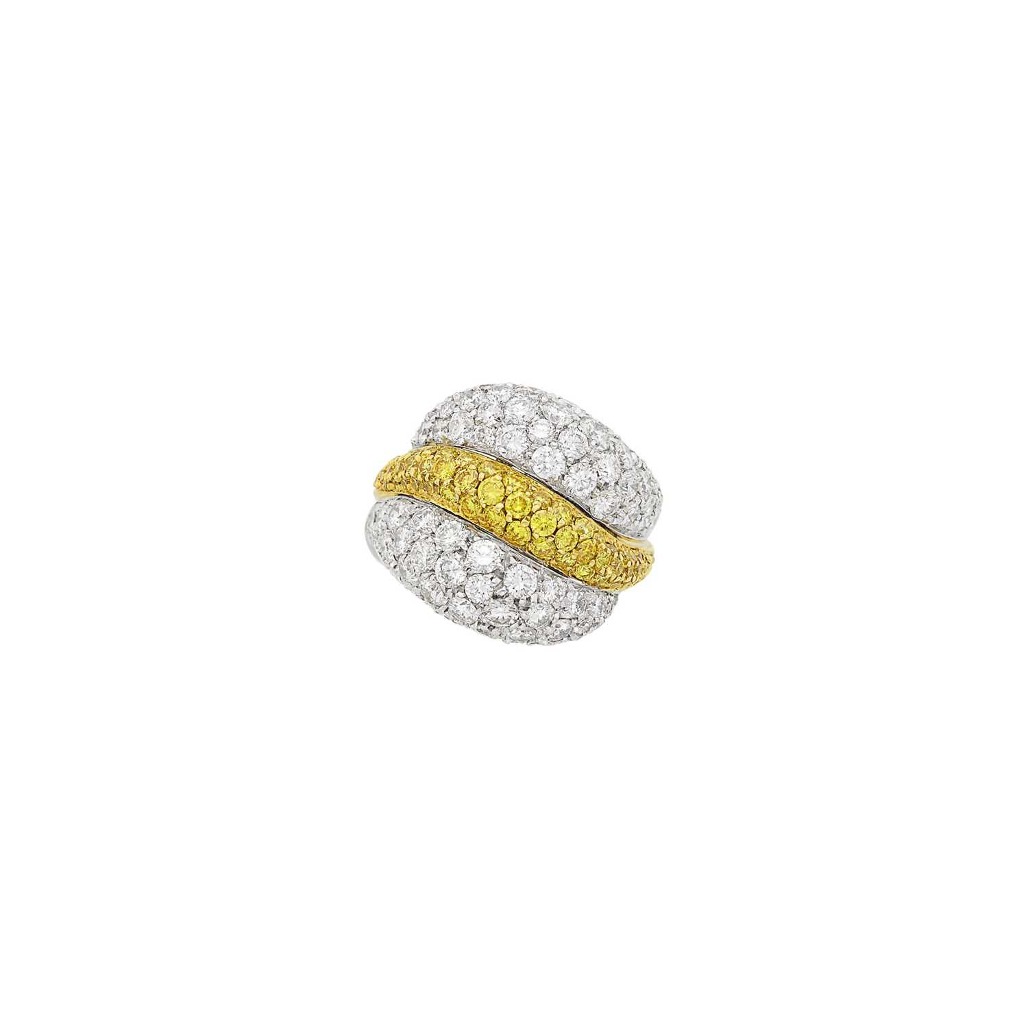Lot 154 - White Gold, Diamond and Colored Diamond Bombé Ring