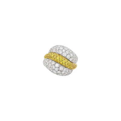 Lot 154 - White Gold, Diamond and Colored Diamond Bombé Ring