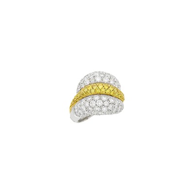 Lot 154 - White Gold, Diamond and Colored Diamond Bombé Ring